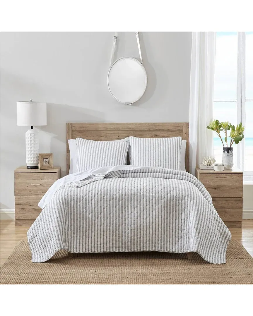 Willow Way Ticking Stripe 3-Piece Quilt Set - Grey, Cotton