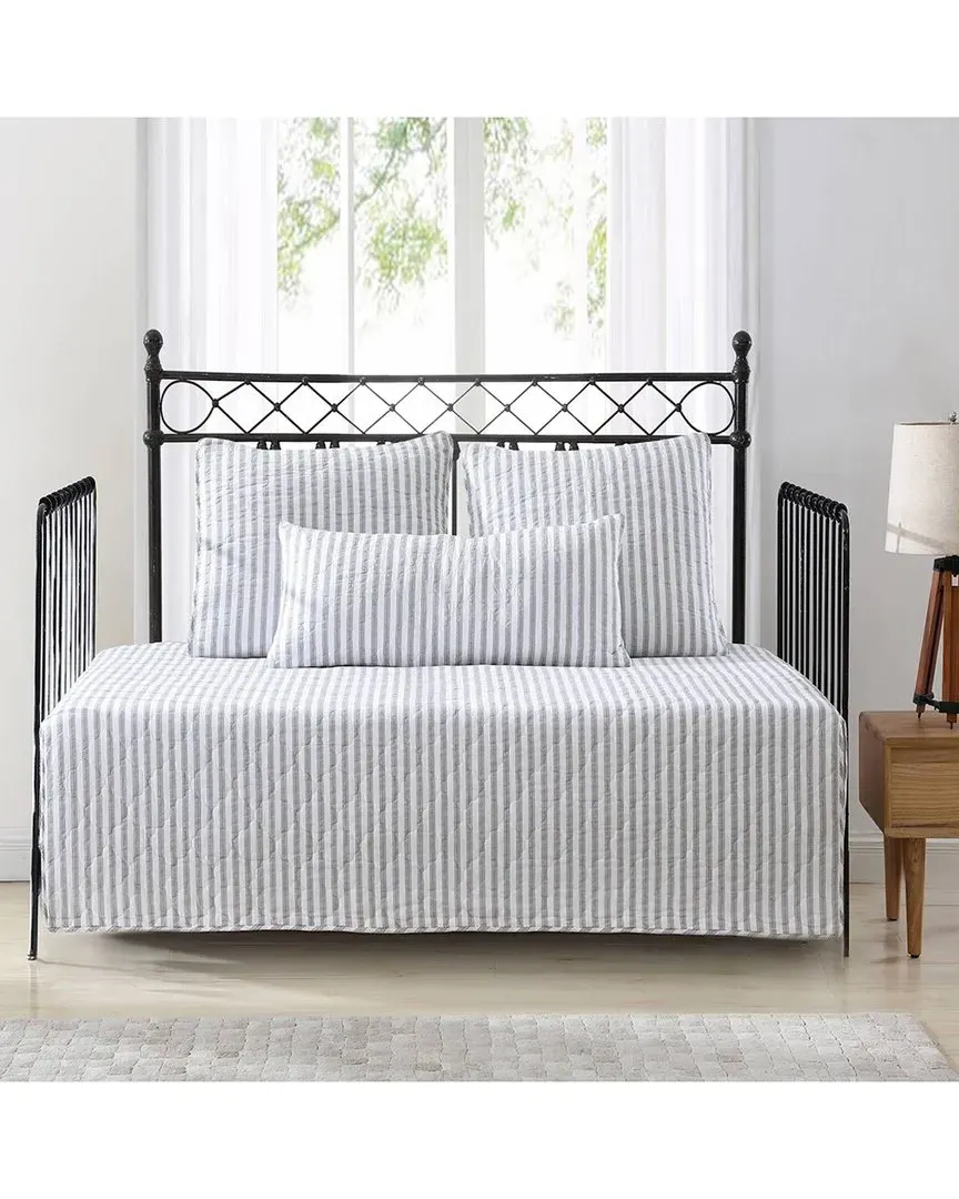 Willow Way Ticking Stripe 4-Piece Daybed Cover Set - Grey, Cotton