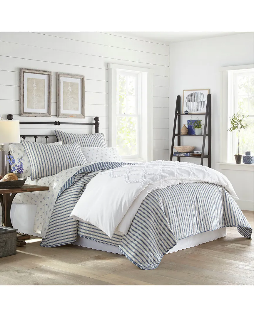 Willow Way Ticking Stripe Quilt Set - Indigo, Cotton image