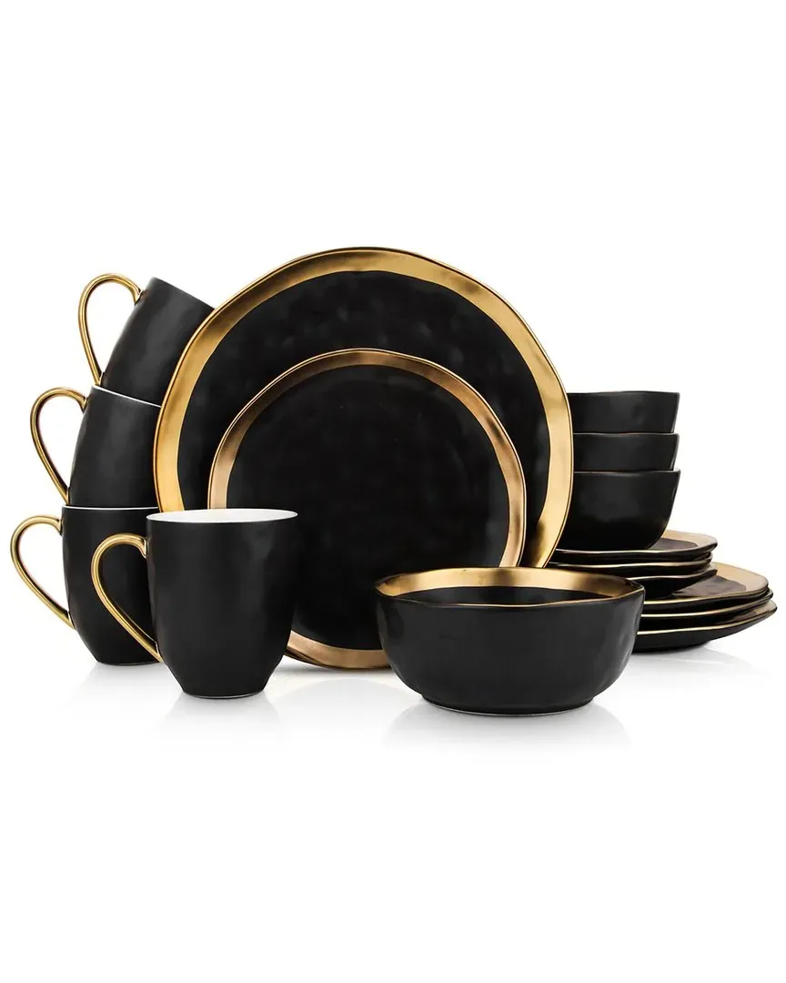 Florian 16pc Porcelain Dinnerware Set - Black image