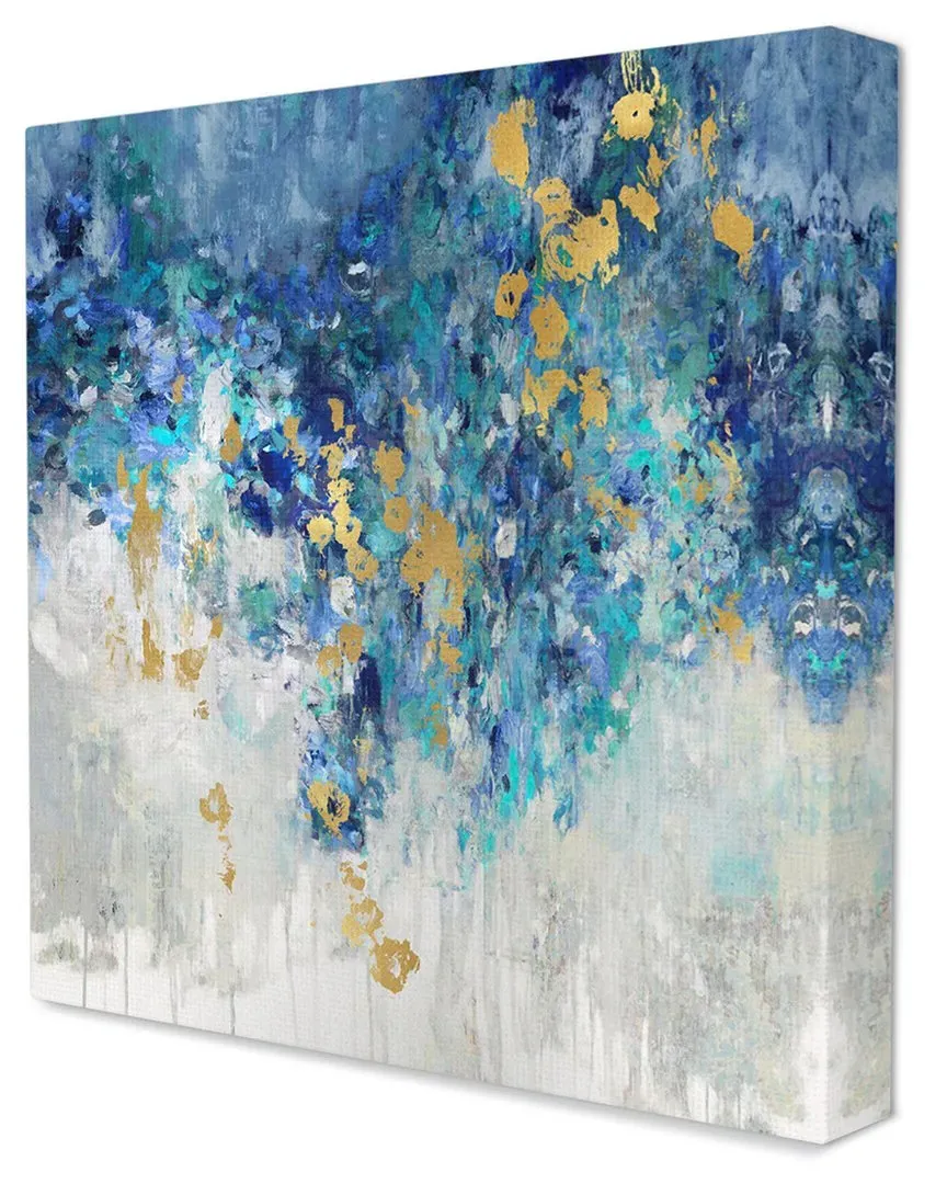 Abstract Blue Gold Paint Canvas Wall Art - Blue image
