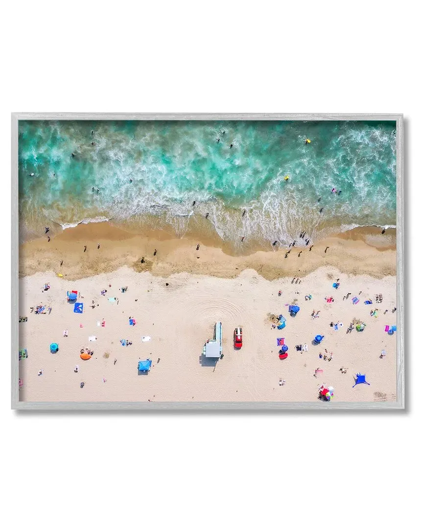 Aerial Summer Beach Umbrellas Framed Giclee Wall Art - Grey