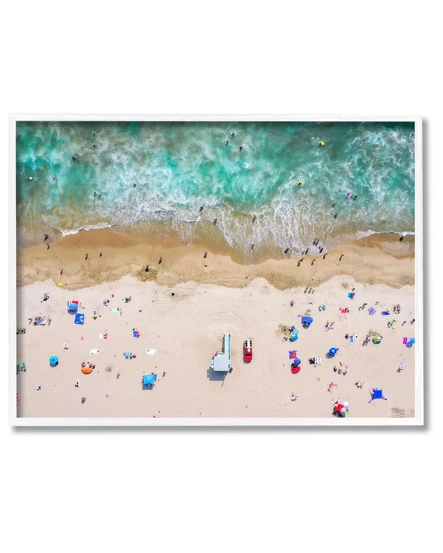 Aerial Summer Beach Umbrellas Framed Giclee Wall Art - White