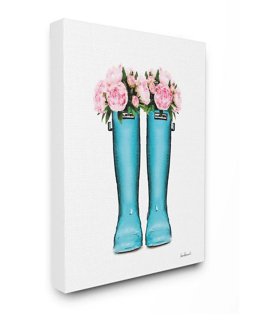 Amanda Greenwood Cyan Boots Pink Flowers Canvas Art