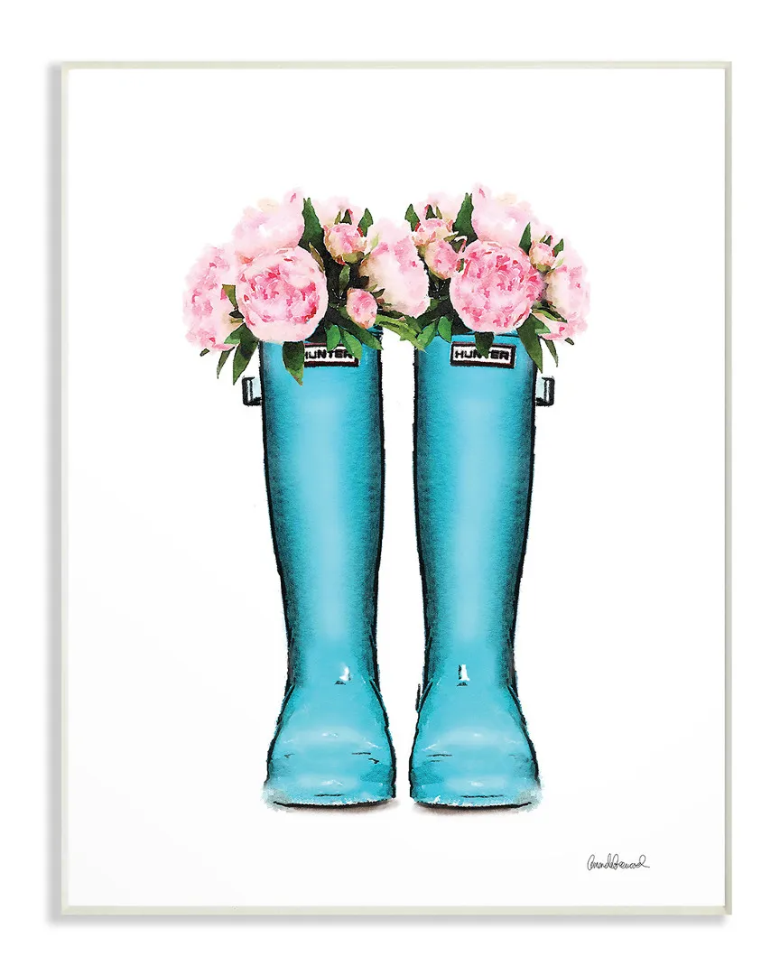 Amanda Greenwood Cyan Boots Pink Flowers Wall Art - White Frame image