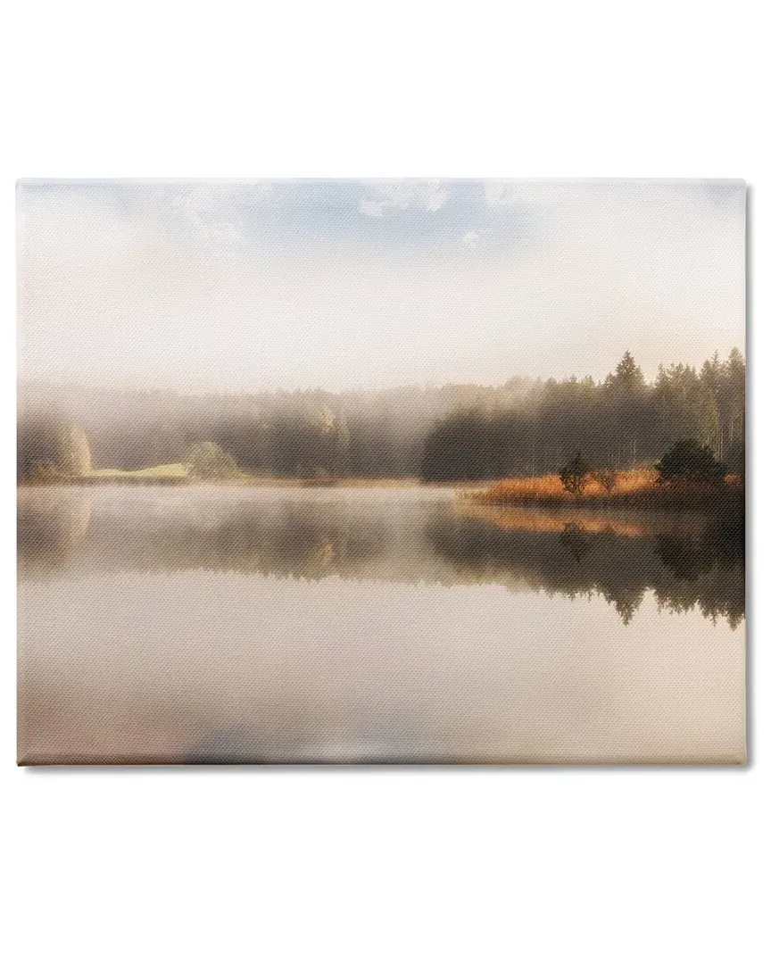 Autumn Lake Misty Landscape Canvas Wall Art - Orange image