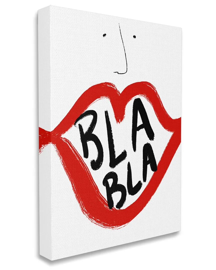 Bla Bla Text Face Bold Red Lips Canvas Wall Art - Red image