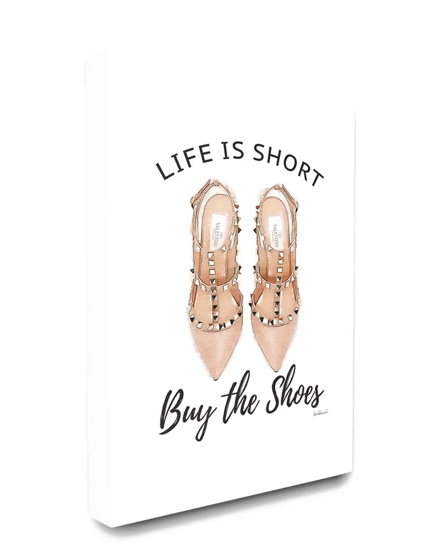 Black and Peach Pink Life Is Short Buy The Shoes Canvas Art Print