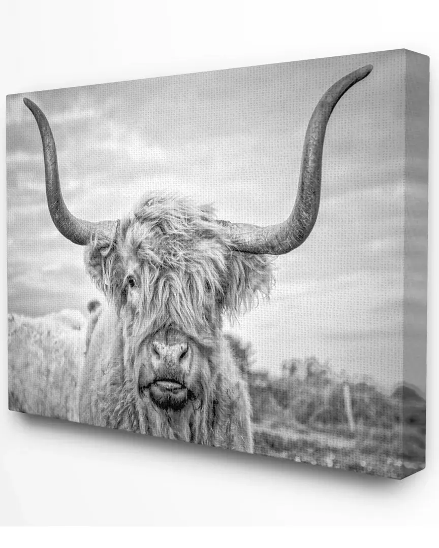 Black and White Highland Cow Canvas Art Print