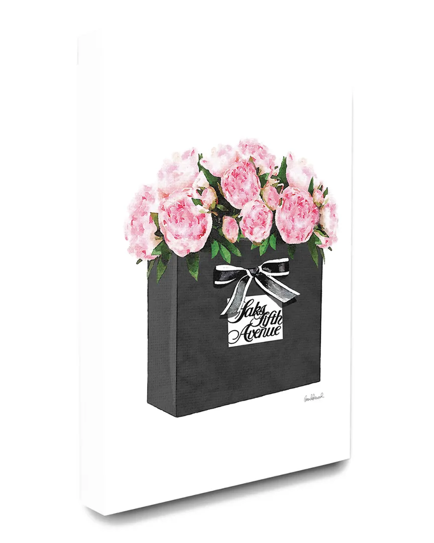 Black Shopping Bag Canvas Art Print - Pink Peonies image