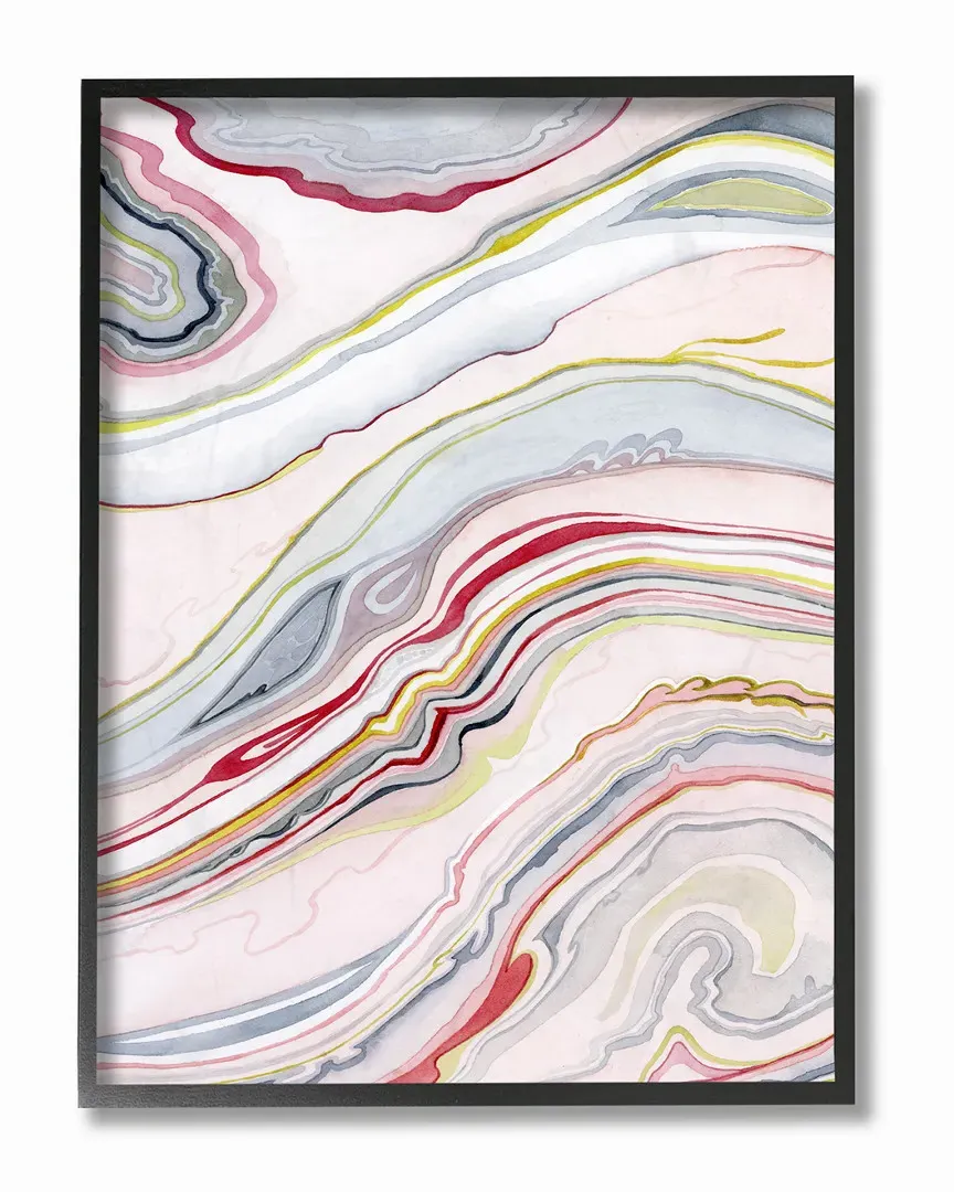 Blue Pink Red Green Watercolor Marbling Abstract Framed Art