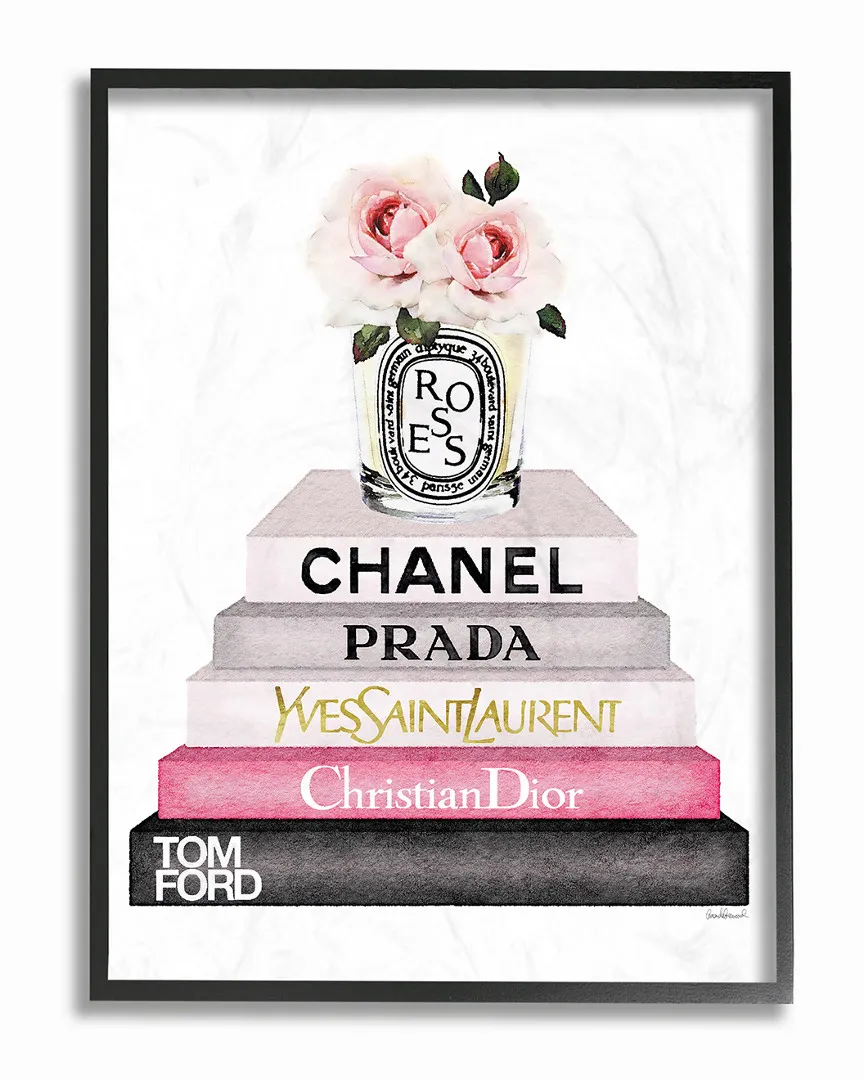 Book Stack Fashion Candle Pink Rose Framed Art by Amanda Greenwood image