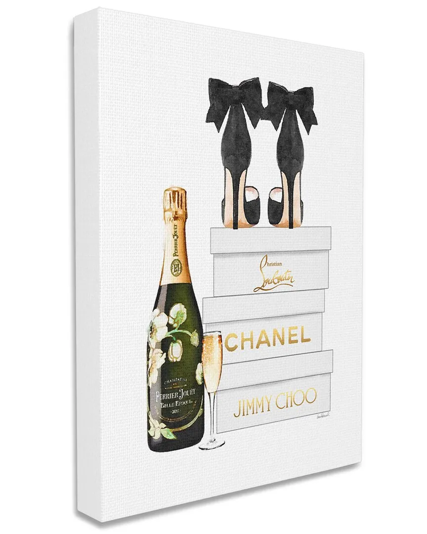 Champagne Bubbly Heels Shoe Boxes Stretched Canvas Wall Art - Black image