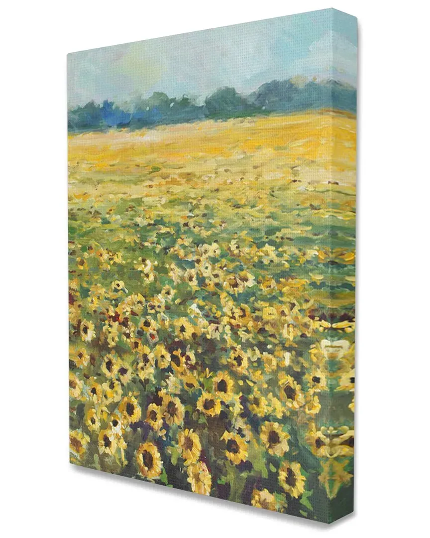 Country Sunflower Field Stretched Canvas Wall Art - Yellow image