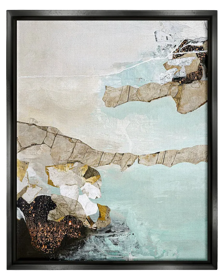 Design Fabrikken Abstract Beach Shoreline Framed Floater Canvas Wall Art - Black