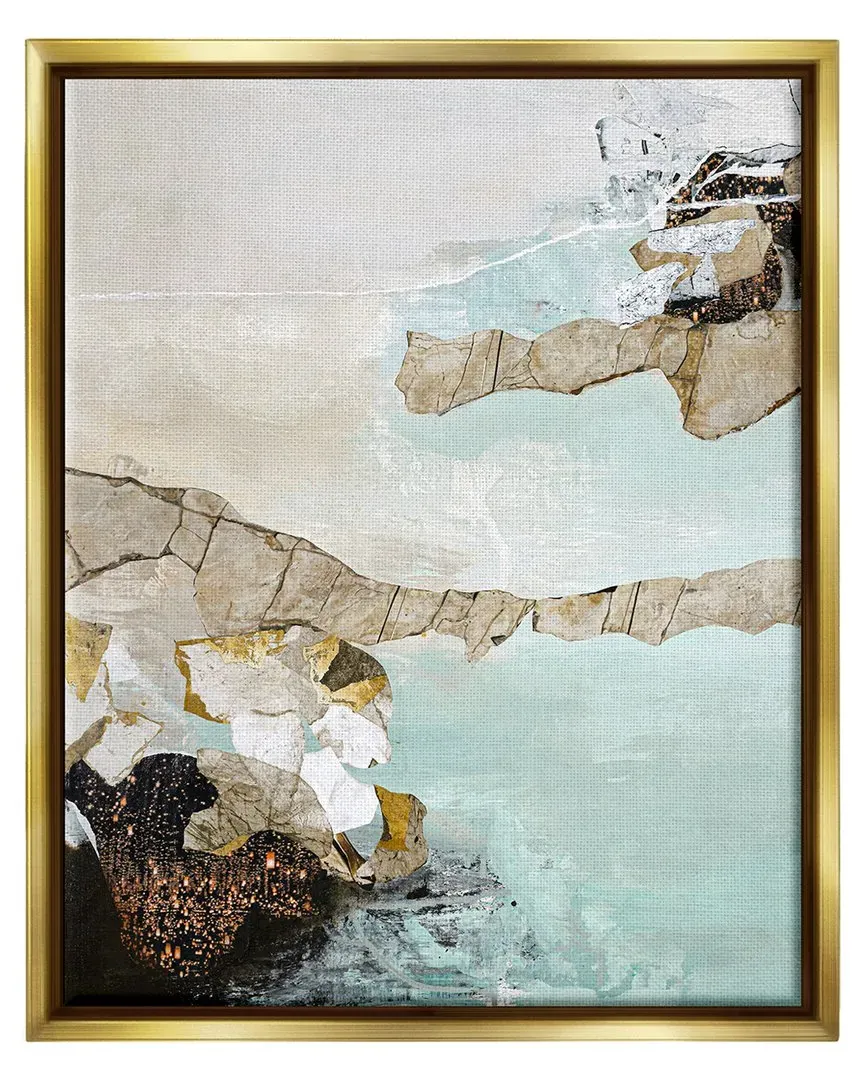 Design Fabrikken Abstract Beach Shoreline Framed Floater Canvas Wall Art - Gold