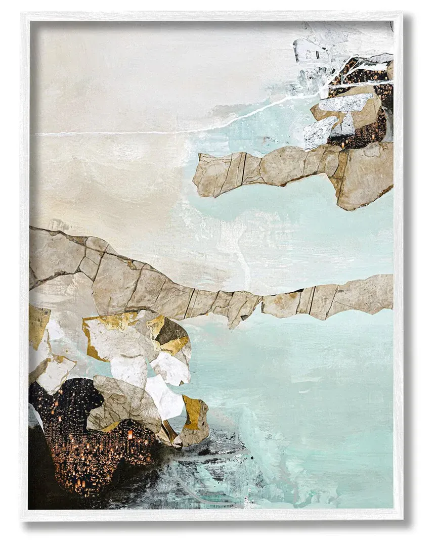 Design Fabrikken Abstract Beach Shoreline Framed Giclee Wall Art - White