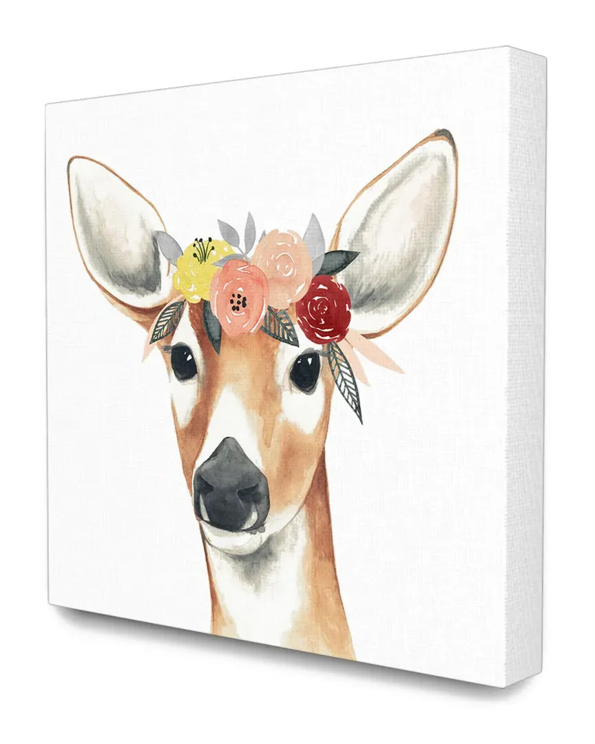 Doe Eyed Deer in Flower Crown Canvas Art