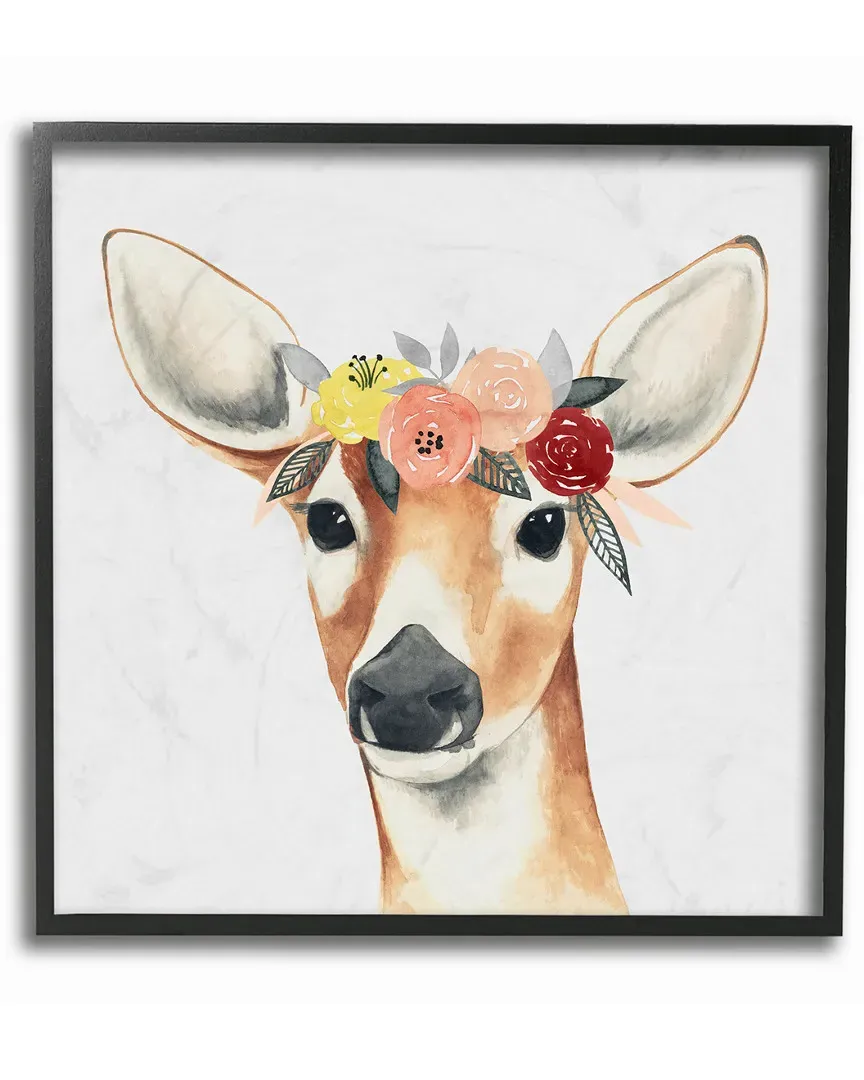 Doe Eyed Deer In Flower Crown Framed Art by Grace Popp