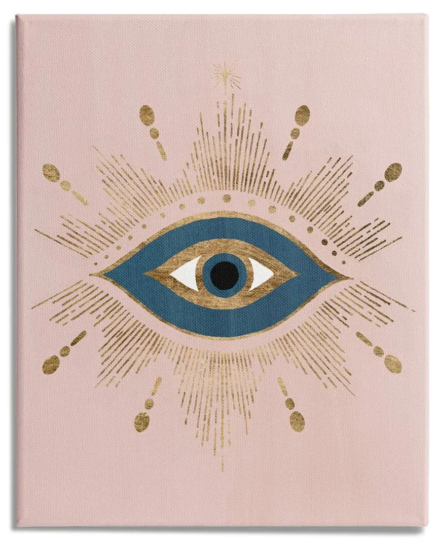 Evil Eye Glam Boho Pattern Stretched Canvas Wall Art - Pink image