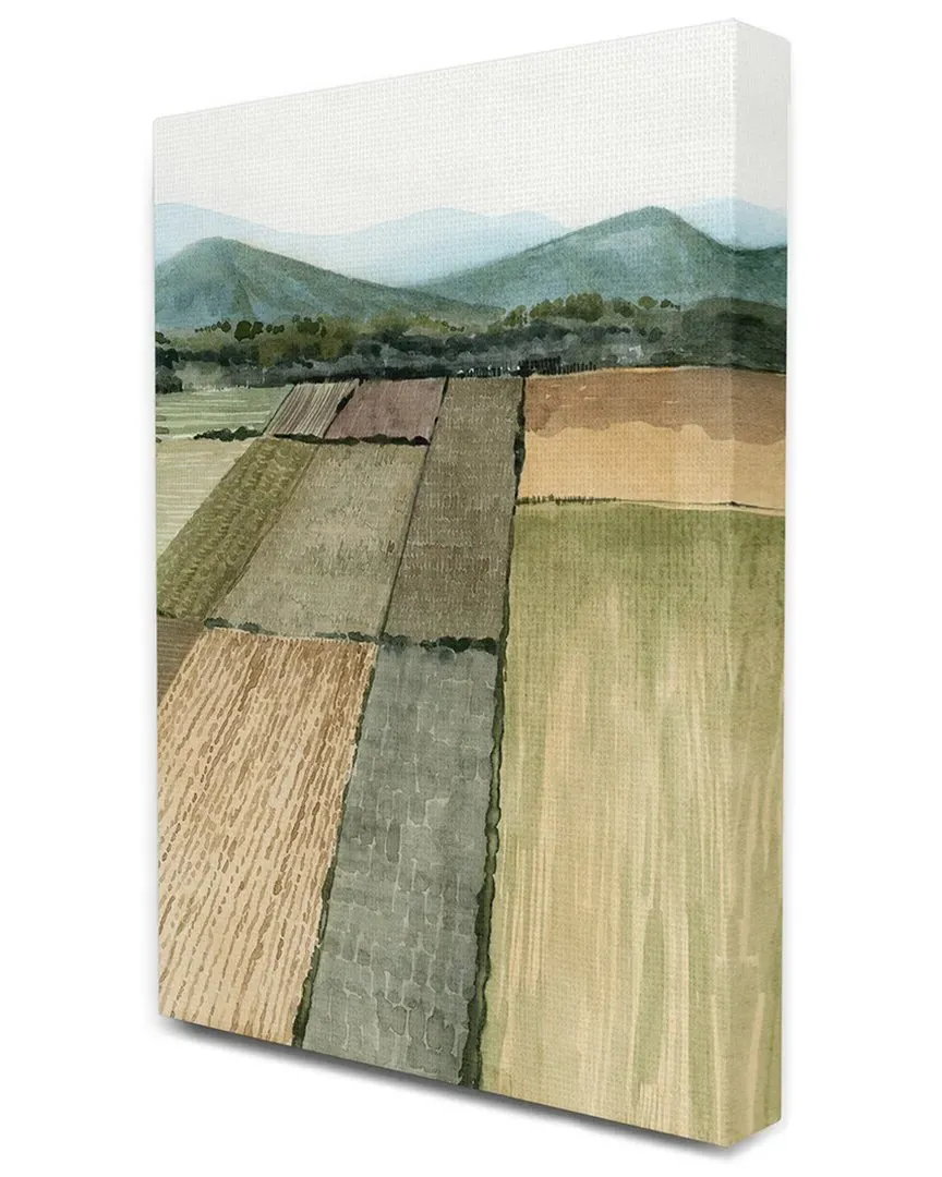 Farm Land Mountain Landscape Stretched Canvas Wall Art - Green image