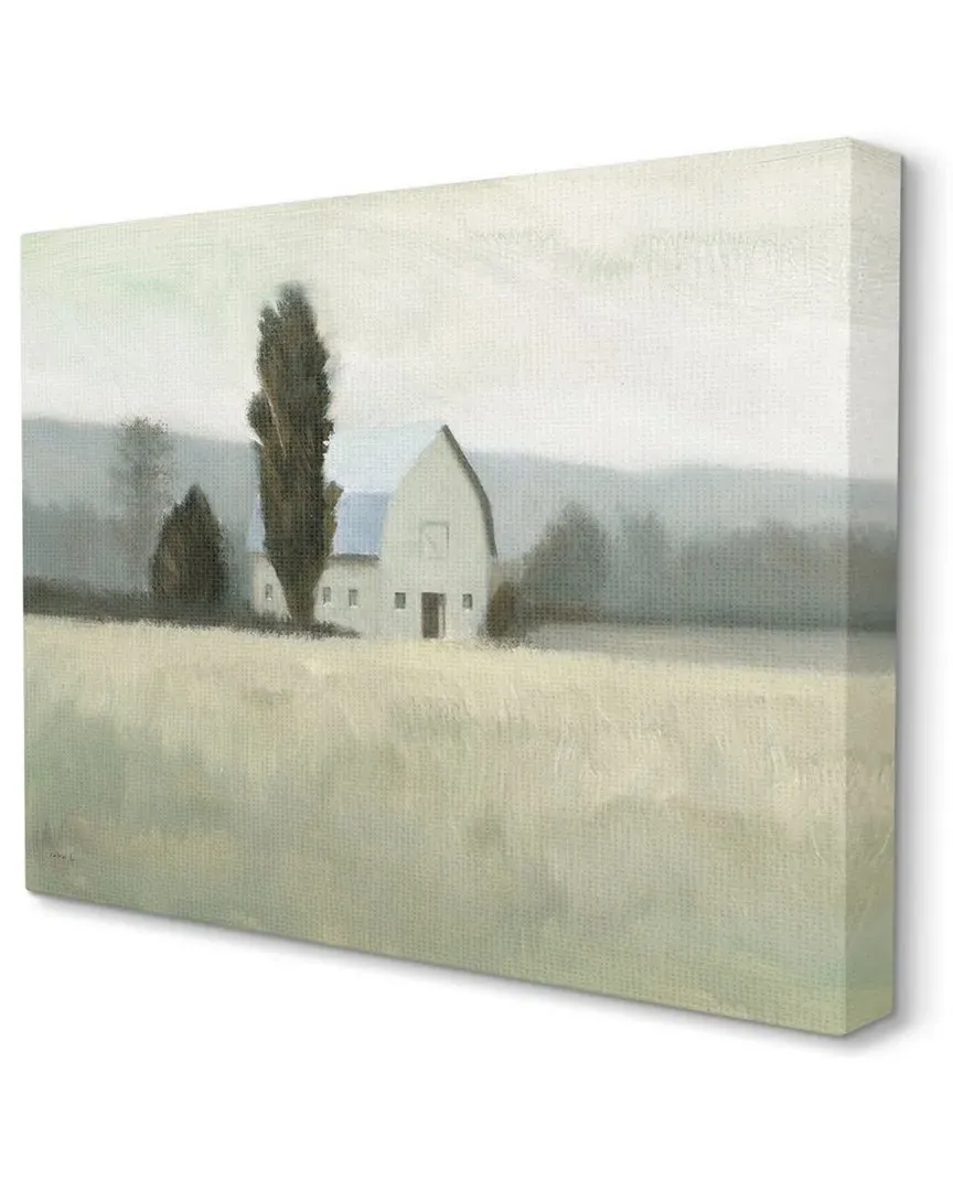 Farmside Landscape White Barn Canvas Wall Art - Green image
