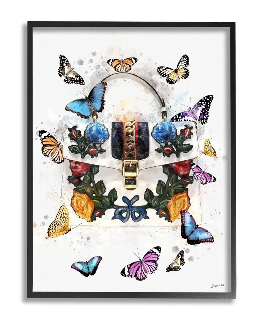 Fashion Buckle Purse Butterflies Floral Framed Wall Art - White, MDF image