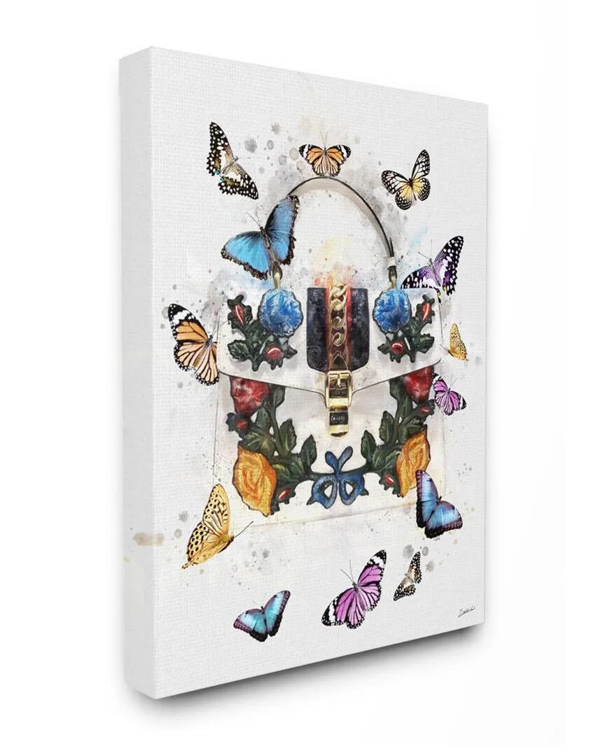 Fashion Buckle Purse Butterflies Floral Wall Art - White, Canvas