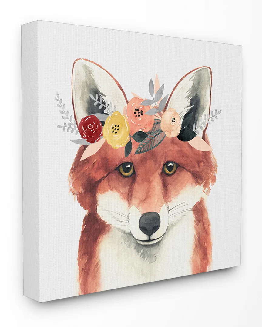 Forest Fox in Flower Crown Canvas Art Print