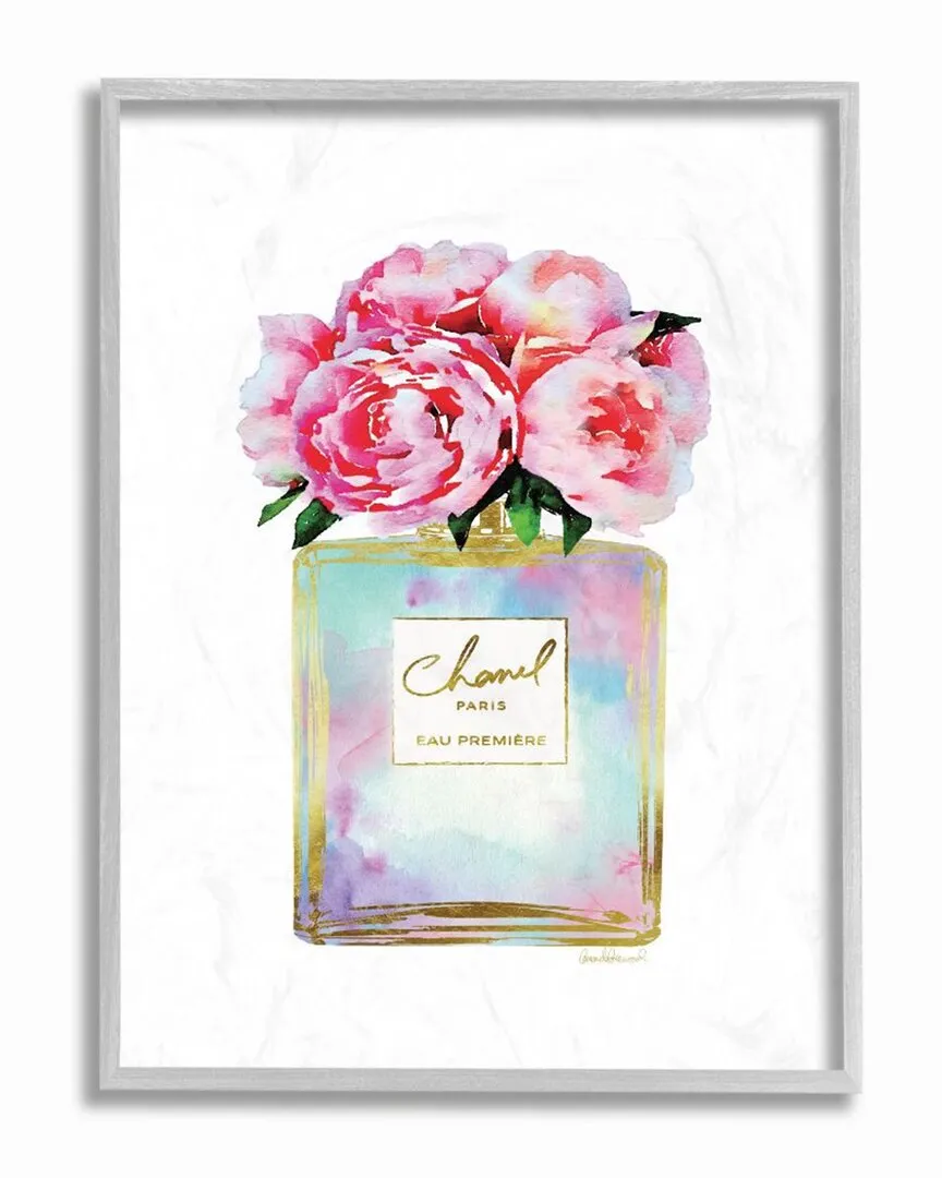 Framed Pink Gold Flower Perfume Wall Art - Pink, MDF Wood