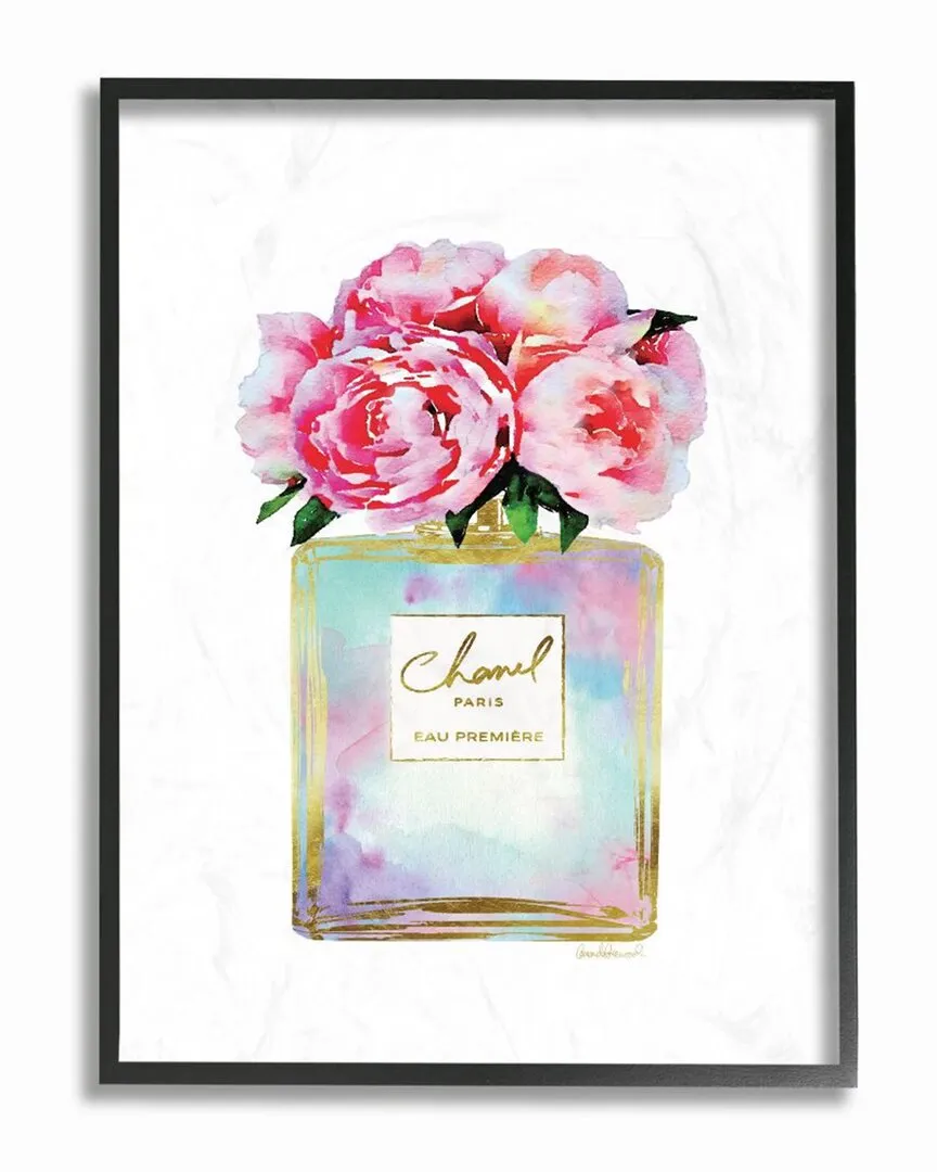 Framed Pink Gold Flower Perfume Wall Art - Pink, MDF Wood
