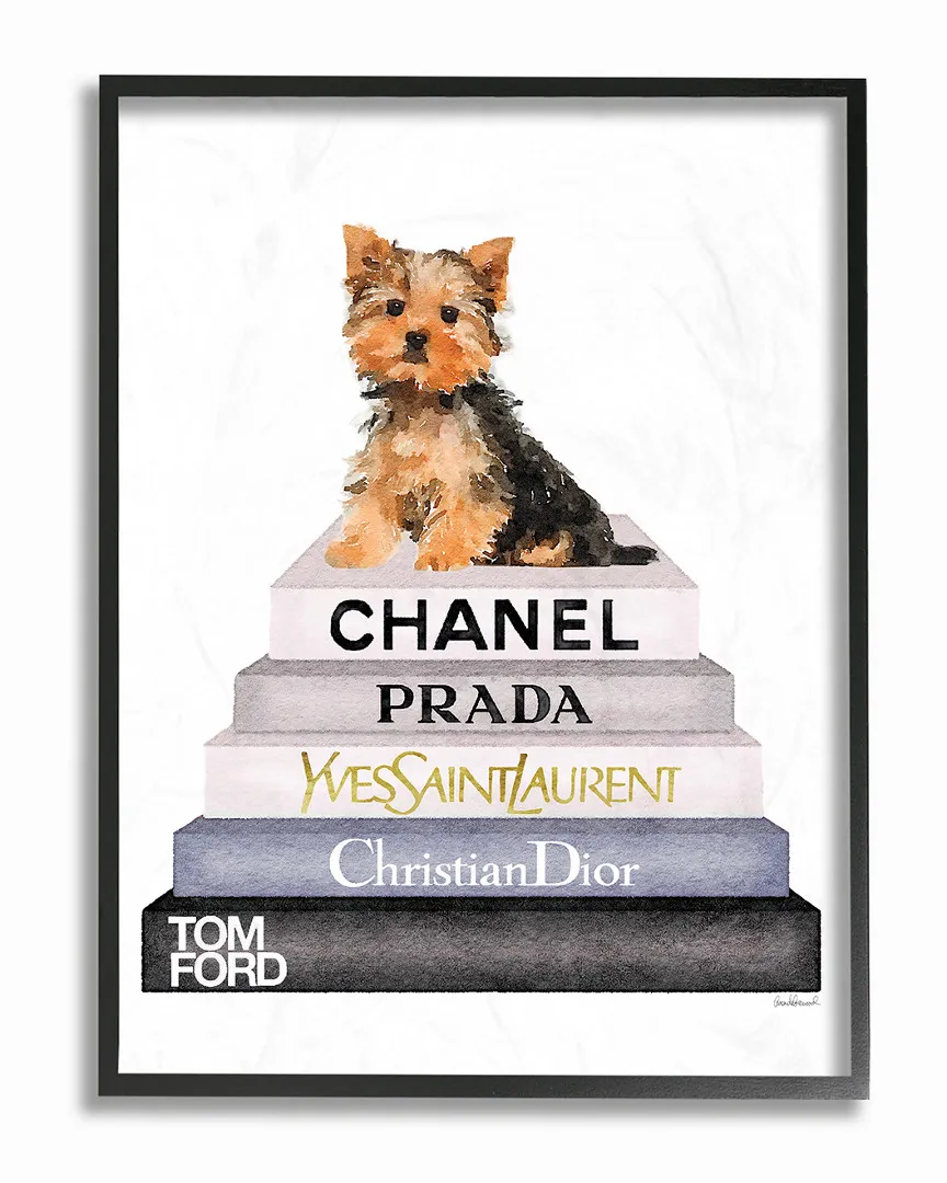 Glam Fashion Books with Yorkie Framed Wall Art by Amanda Greenwood image