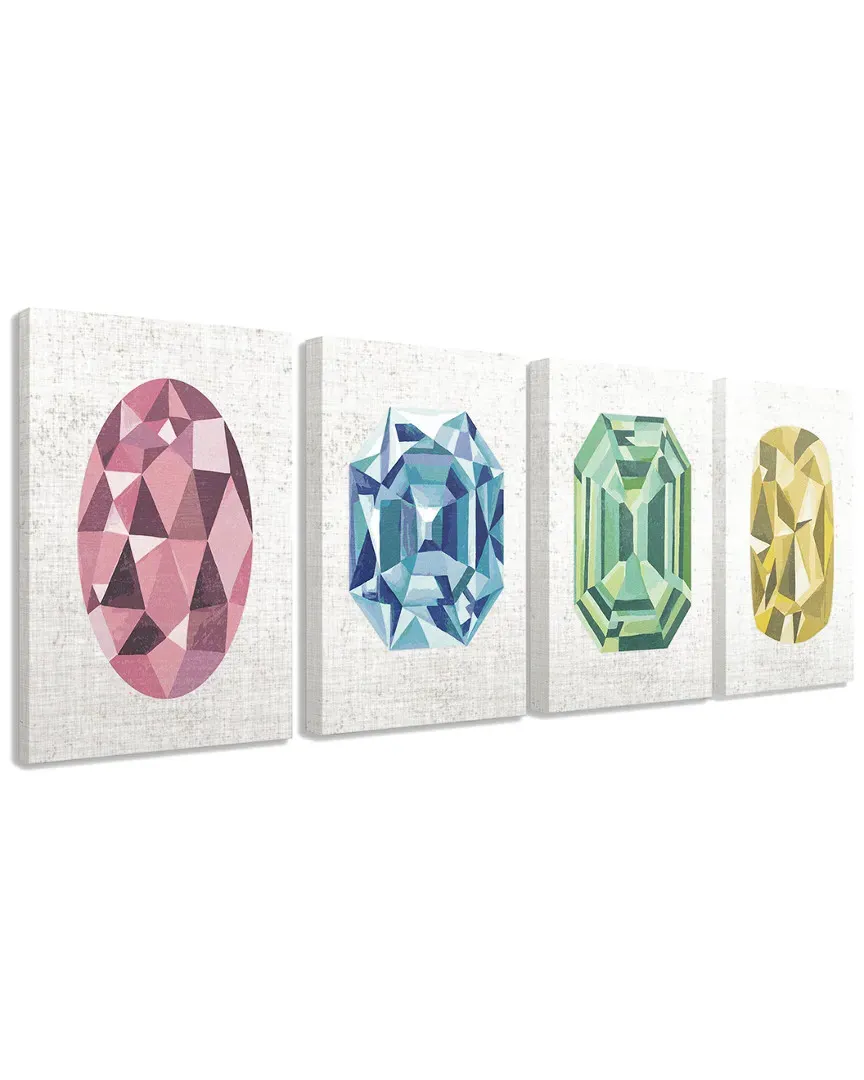 Green Yellow Blue Pink Jewel Pattern 4pc Canvas Art Set