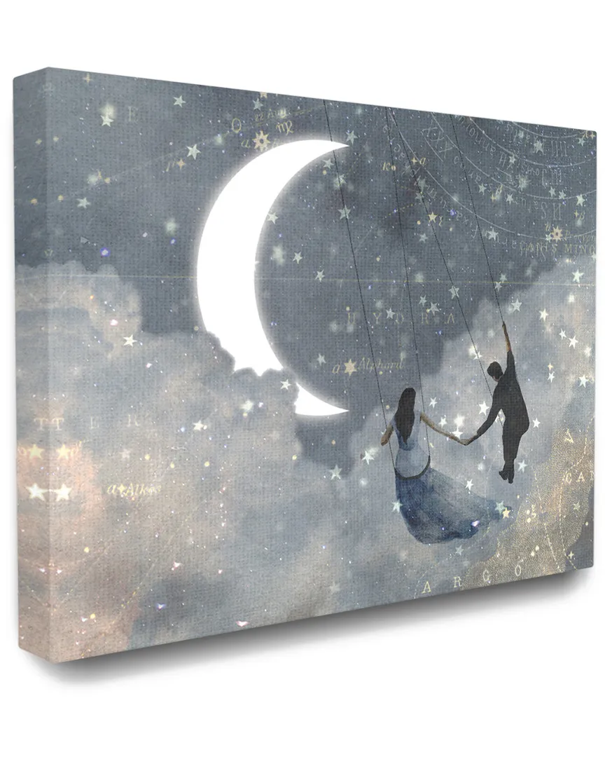 Grey and Blue Celestial Love Sky Crescent Moon Canvas Art Print