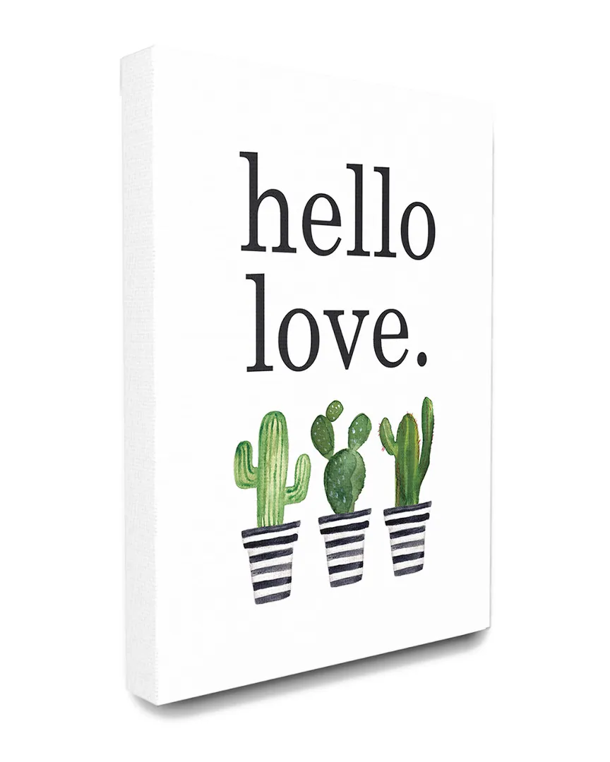 Hello Love Typography with Watercolor Cacti Canvas Art Print