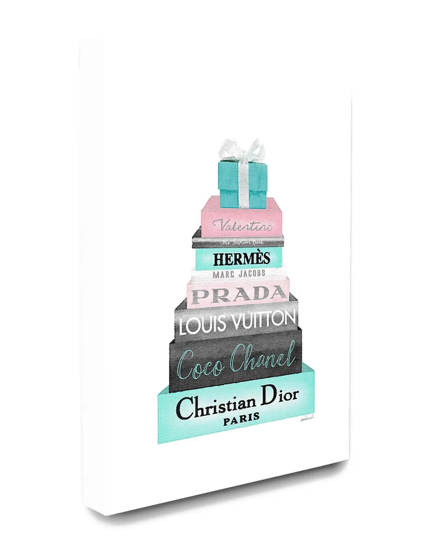 High Fashion Bookstack Canvas Art Print - Pink with Blue