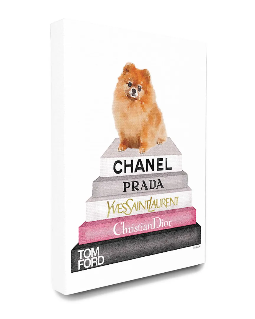 High Fashion Bookstack Pomeranian Dog Canvas Art Print