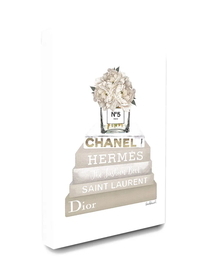 High Fashion Bookstack with Tan Flowers Canvas Art Print