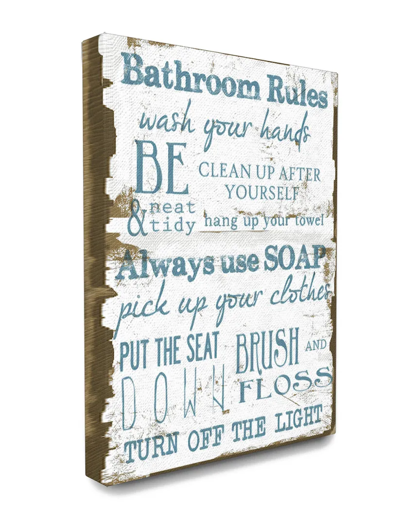 Home Decor Bathroom Rules Canvas Art Print - Brown, Blue image