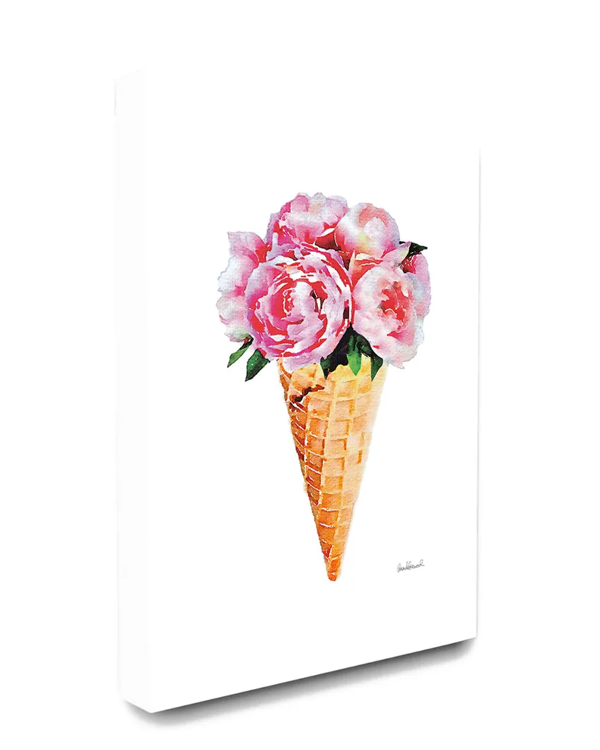 Icecream Cone with Pink Peonies Canvas Art Print image