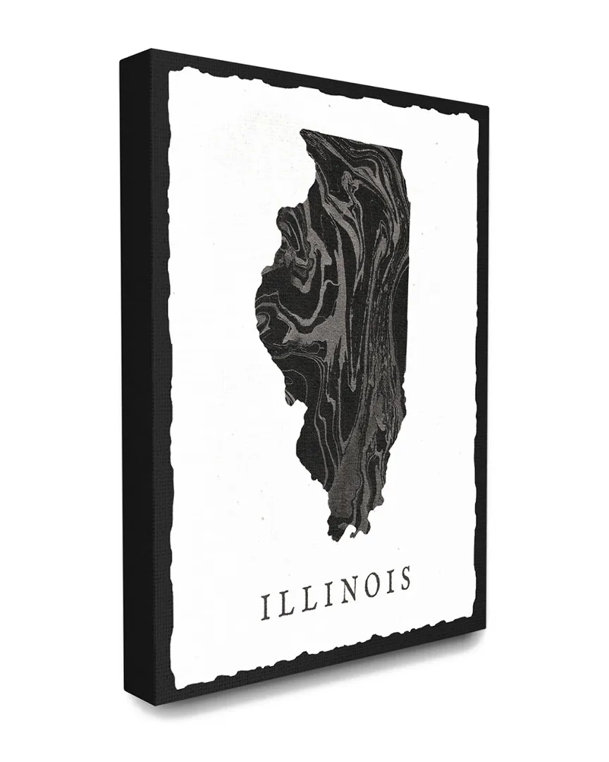 Illinois State Silhouette Canvas Art Print - Black, Grey
