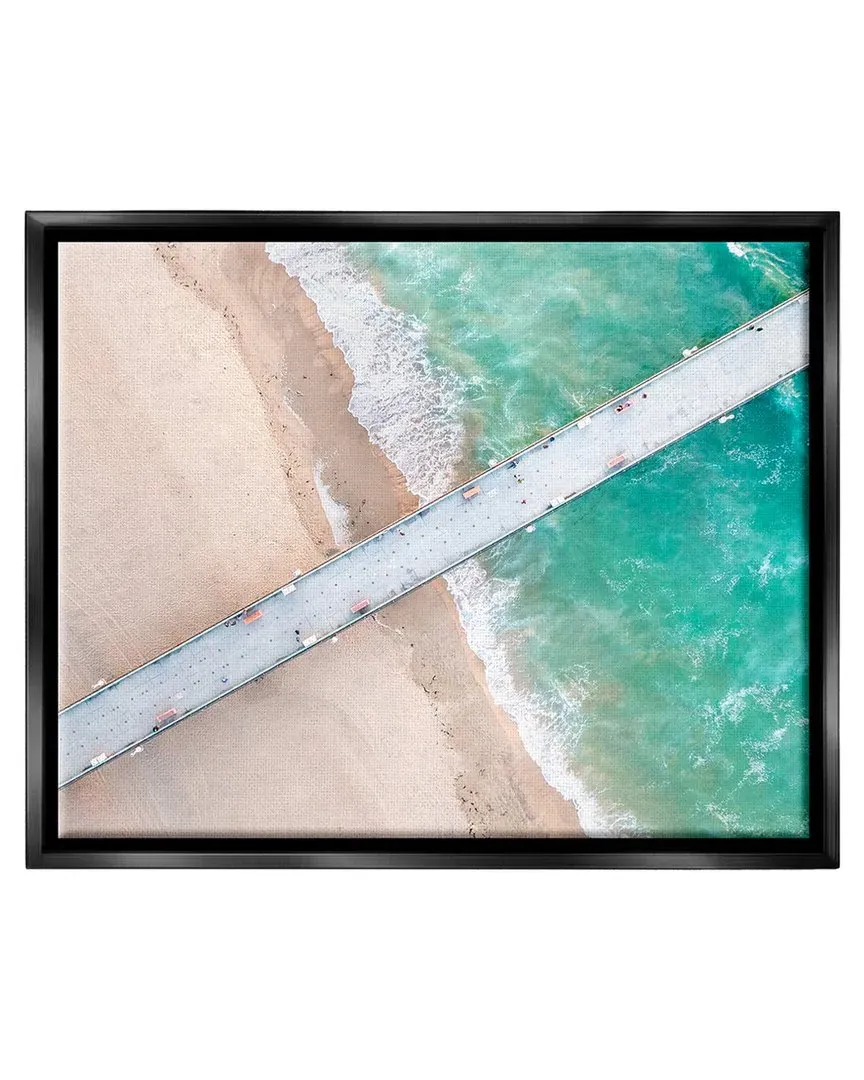 Jeff Poe Aerial Ocean Beach Bridge Floater Canvas Wall Art - Black