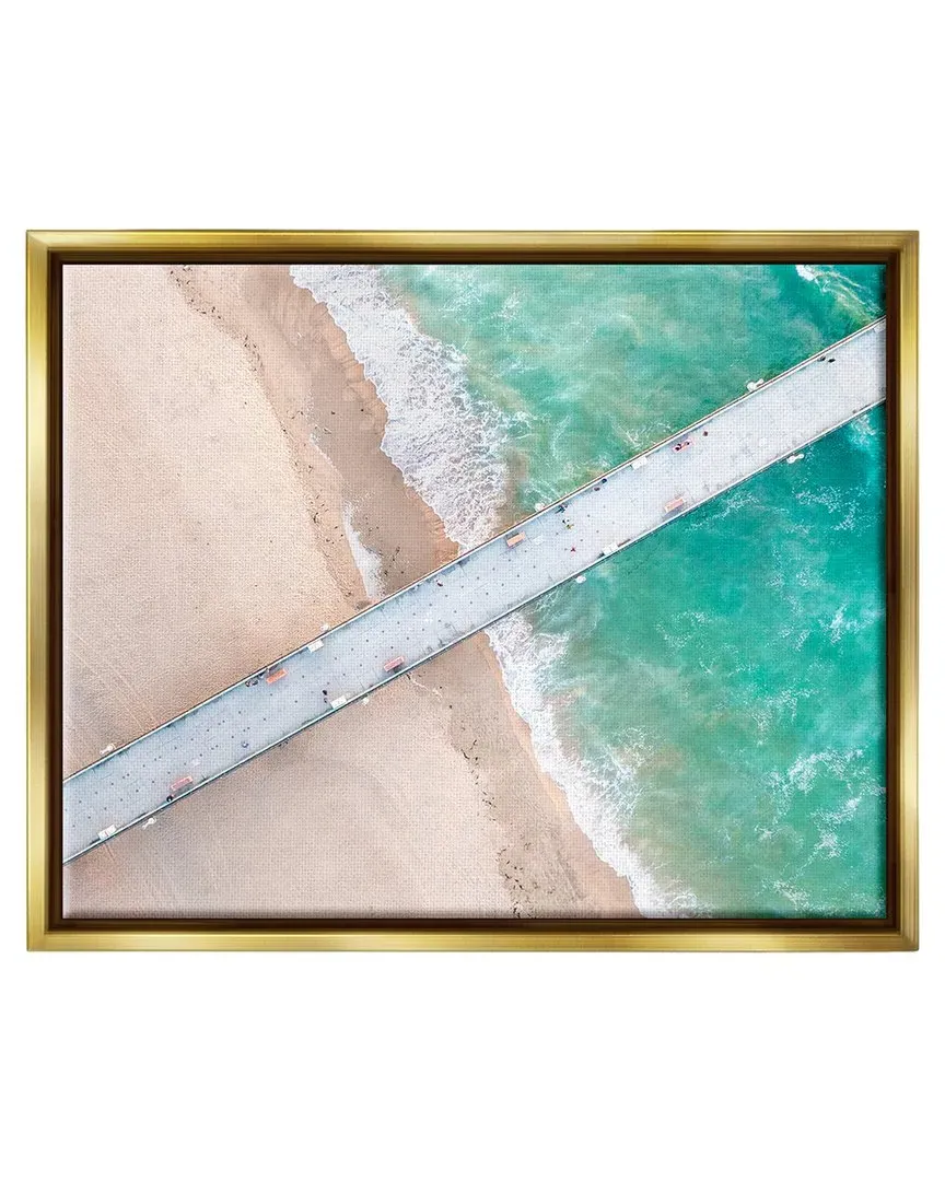 Jeff Poe Aerial Ocean Beach Bridge Floater Canvas Wall Art - Gold