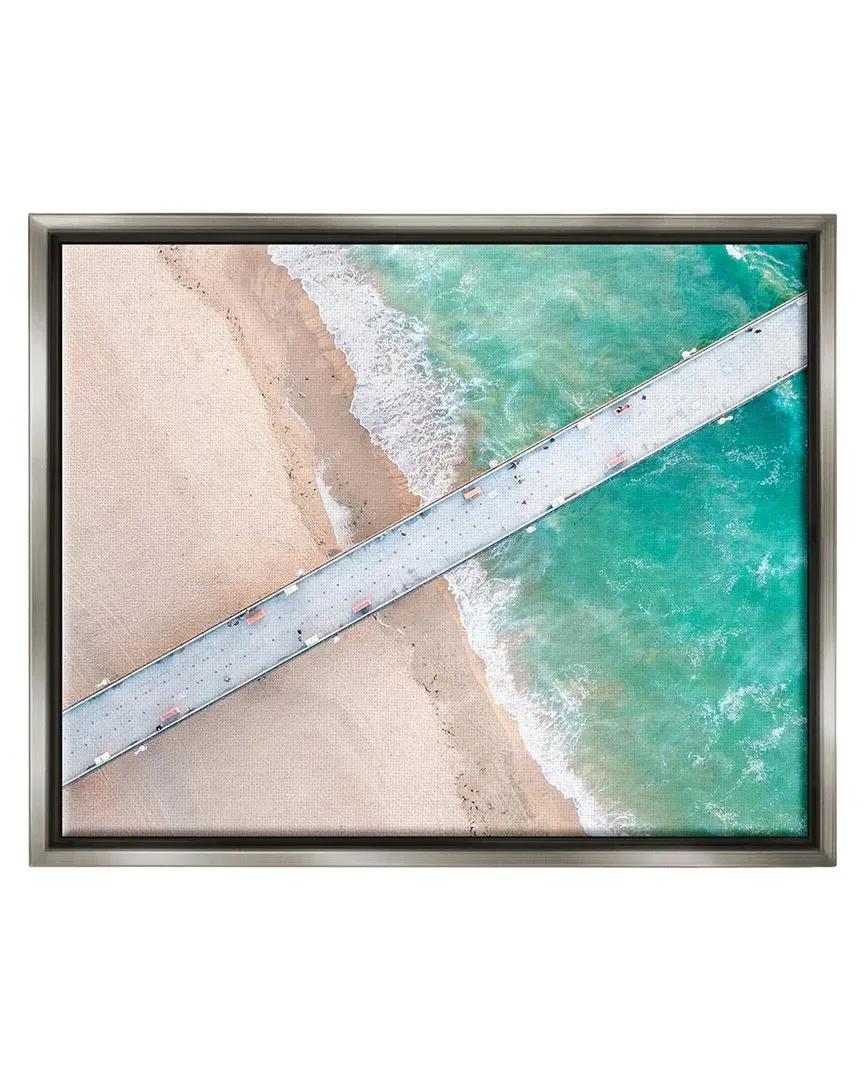 Jeff Poe Aerial Ocean Beach Bridge Floater Canvas Wall Art - Gray