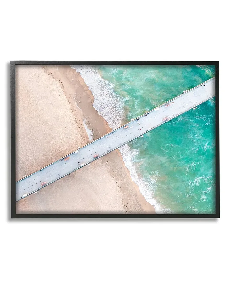 Jeff Poe Aerial Ocean Beach Bridge Framed Giclee Wall Art - Black
