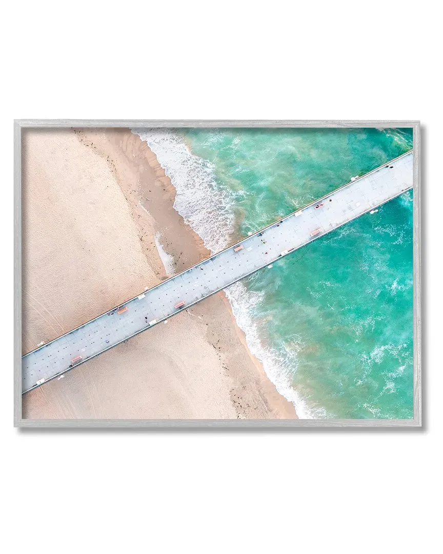 Jeff Poe Aerial Ocean Beach Bridge Framed Giclee Wall Art - Gray