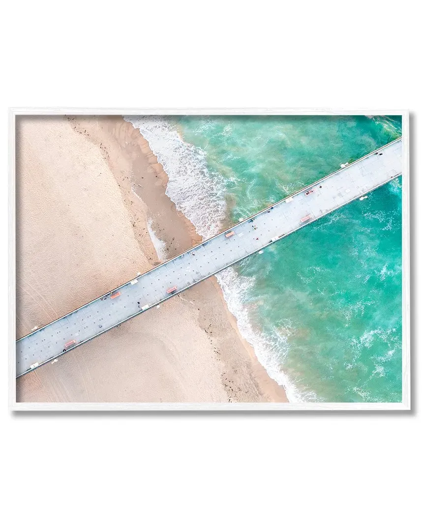 Jeff Poe Aerial Ocean Beach Bridge Framed Giclee Wall Art - White
