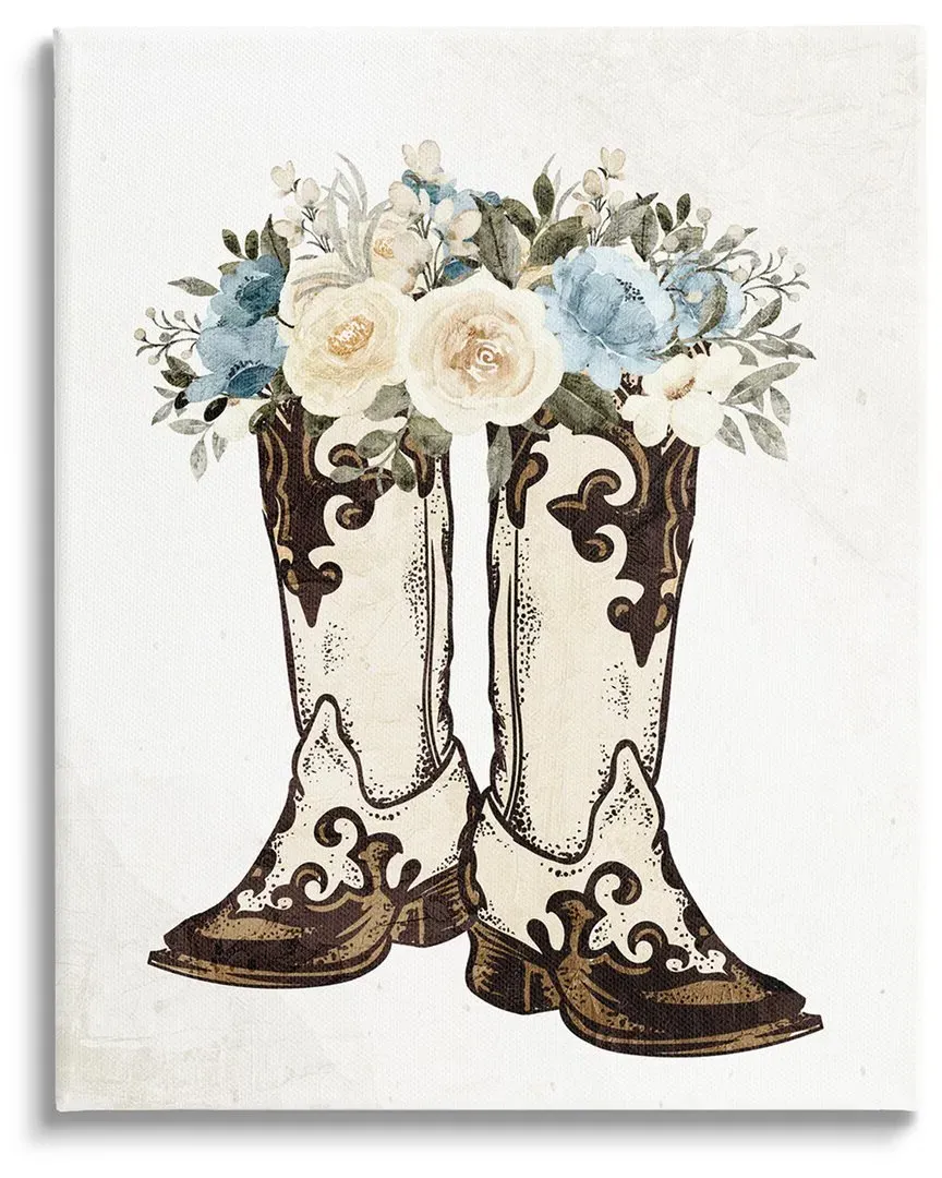Kim Allen Cowboy Boot Mixed Flower Bouquet Canvas Wall Art