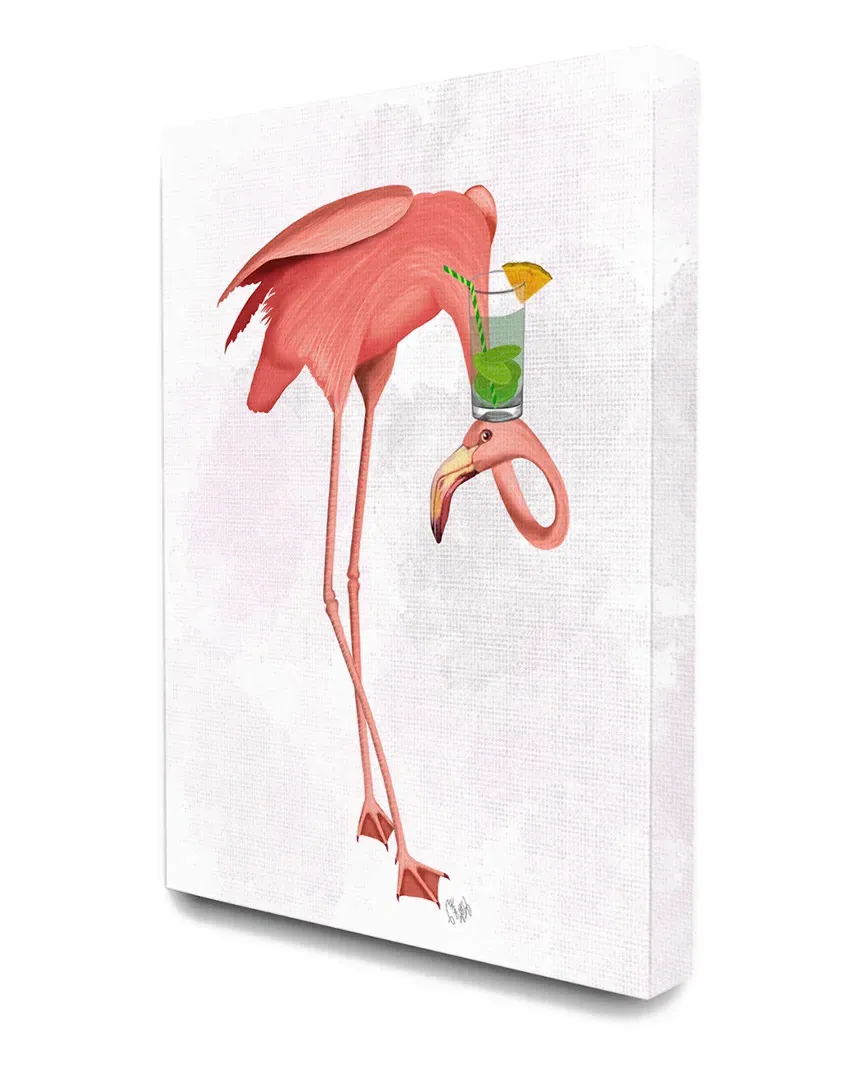 Luau Tipsy Turvy Pink Flamingo and Cocktail Canvas Art Print