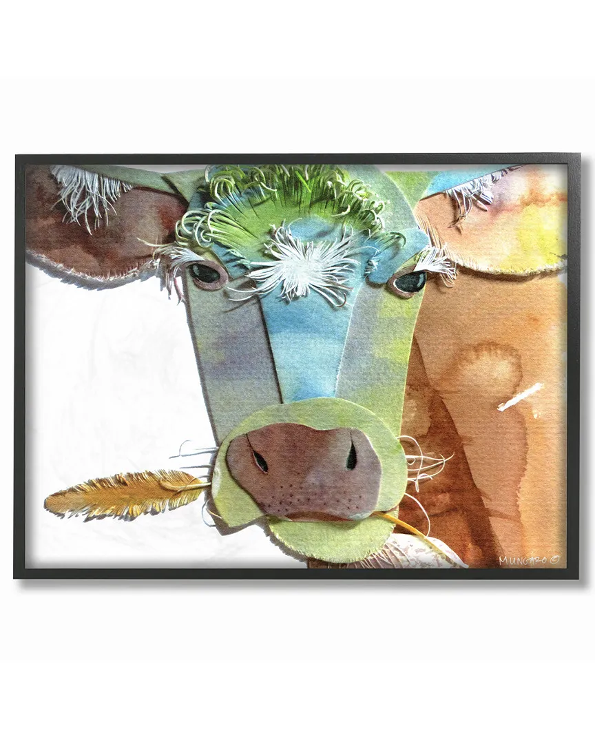 Marley Ungaro Watercolor Cutout Collage Cow Framed Art - Black